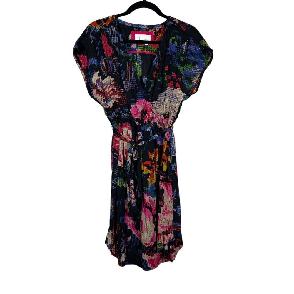 Anthropologie Colorful Lightweight Pixilated Silk Floral Dress Women's Size XS